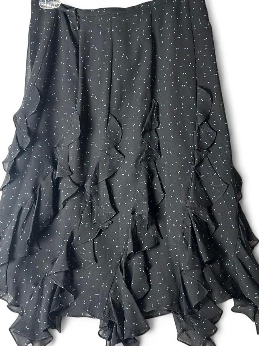 Vintage Kay Unger Black Ruffle Midi Skirt  With Blue Polka Dot Print - Picture 2 of 5